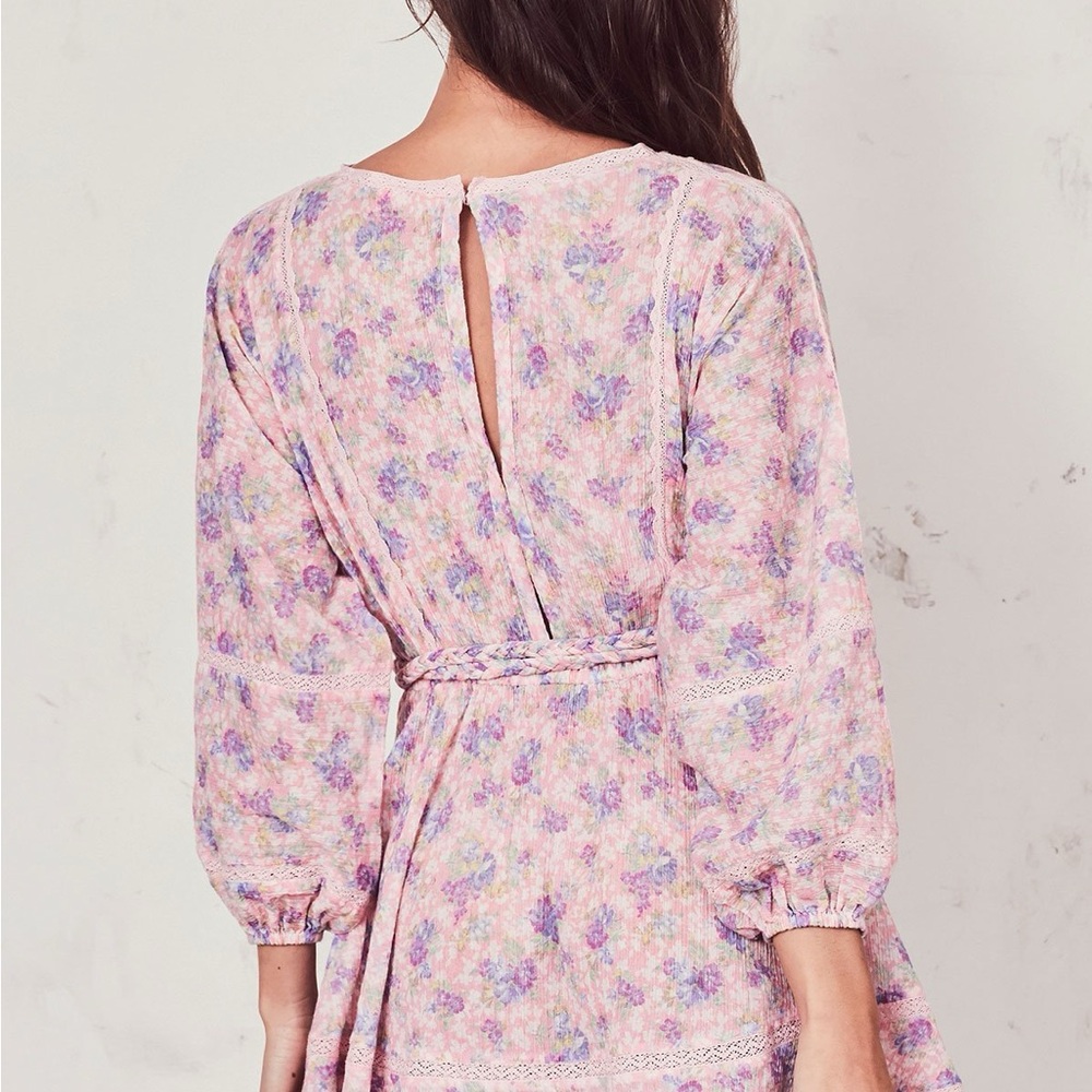 LoveShackFancy Pink and Blue Long Sleeve Sundress - Picture 3 of 6